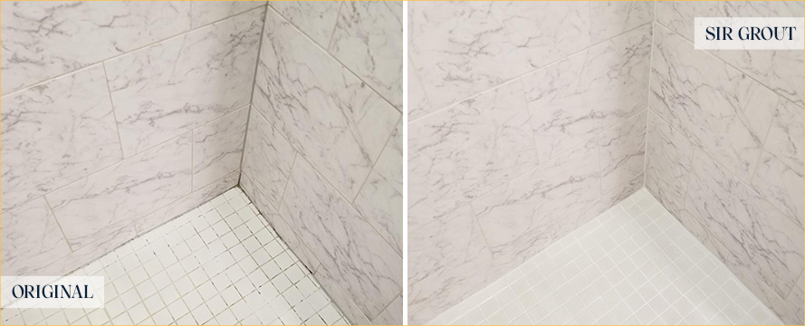 Shower Before and After a Superb Grout Cleaning in Alexandria, VA