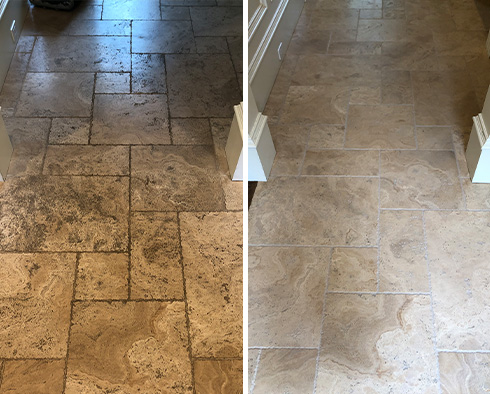 Floor Before and After a Stone Cleaning in Springfield, VA