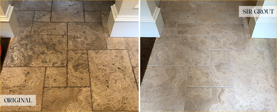 Travertine Floor Before and After a Stone Cleaning in Springfield, VA