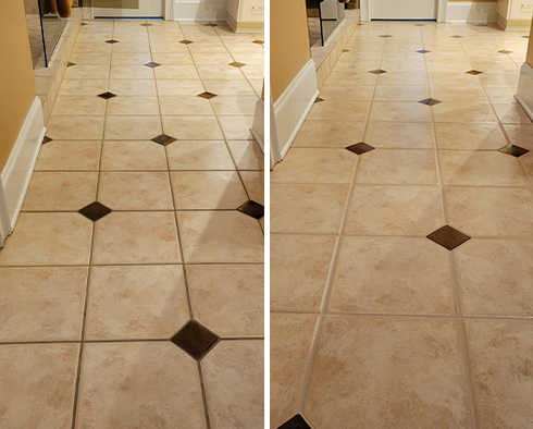 Tile Floor Before and After a Grout Cleaning in Arlington