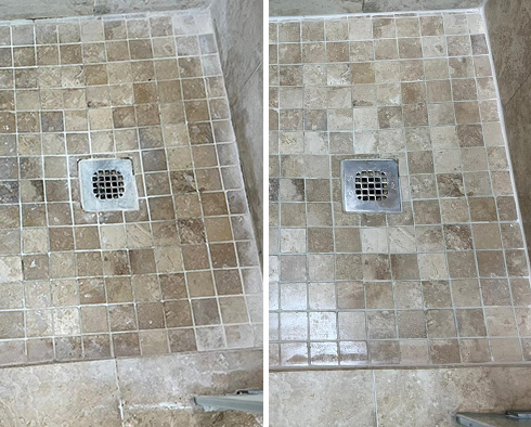 Shower Before and After a Tile Cleaning in Bethesda, MD