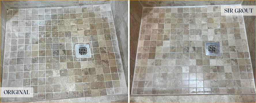 Shower Before and After a Flawless Tile Cleaning in Bethesda, MD