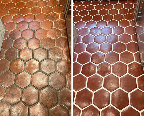 Floor Before and After a Grout Recoloring in Arlington, VA