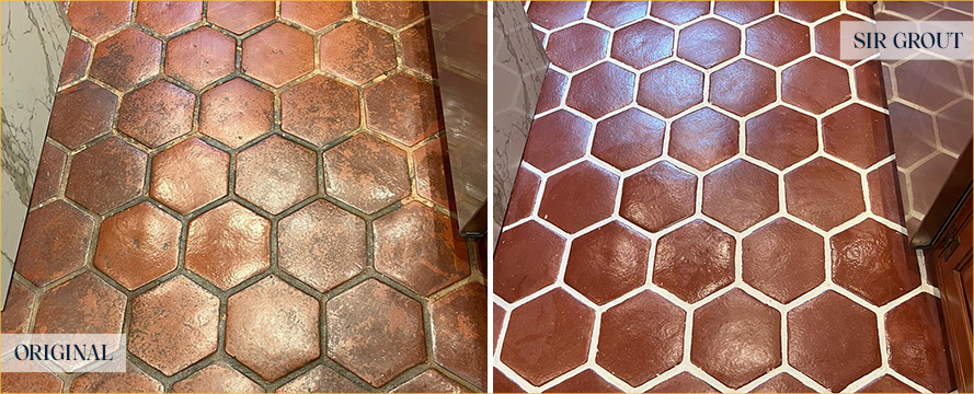 Floor Before and After a Flawless Grout Recoloring in Arlington, VA