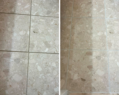 Bathroom Floor Before and After a Service from Our Tile and Grout Cleaners in Arlington