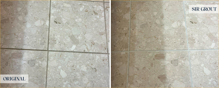 Bathroom Floor Before and After a Service from Our Tile and Grout Cleaners in Arlington