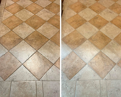 Floor Before and After a Grout Cleaning in Fairfax, VA