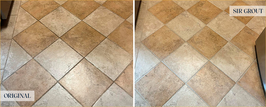 Kitchen Floor Before and After a Grout Cleaning in Fairfax, VA