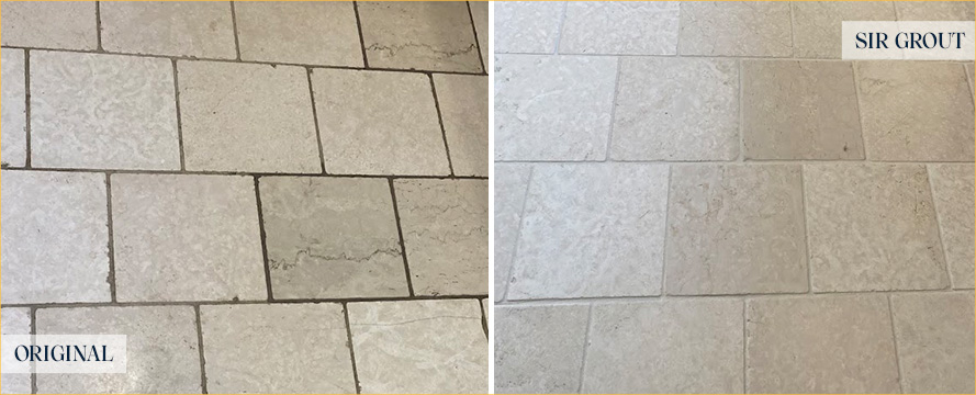 Travertine Floor Before and After a Stone Cleaning in Annandale, VA