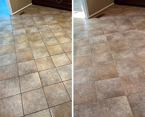 Floor Before and After a Grout Cleaning in Washington, D.C.